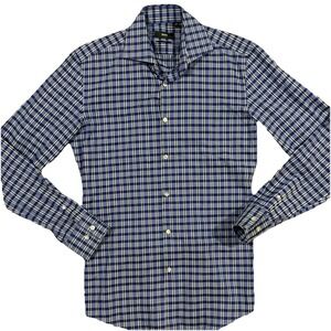 Hugo Boss Slim Fit Navy‎ Plaid Pattern Cotton 15.5"/39 Men's Dress Shirt
